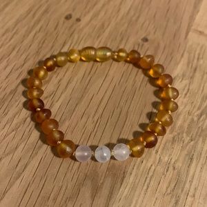 Canyon Leaf Honey Amber + Rose Quartz Bracelet